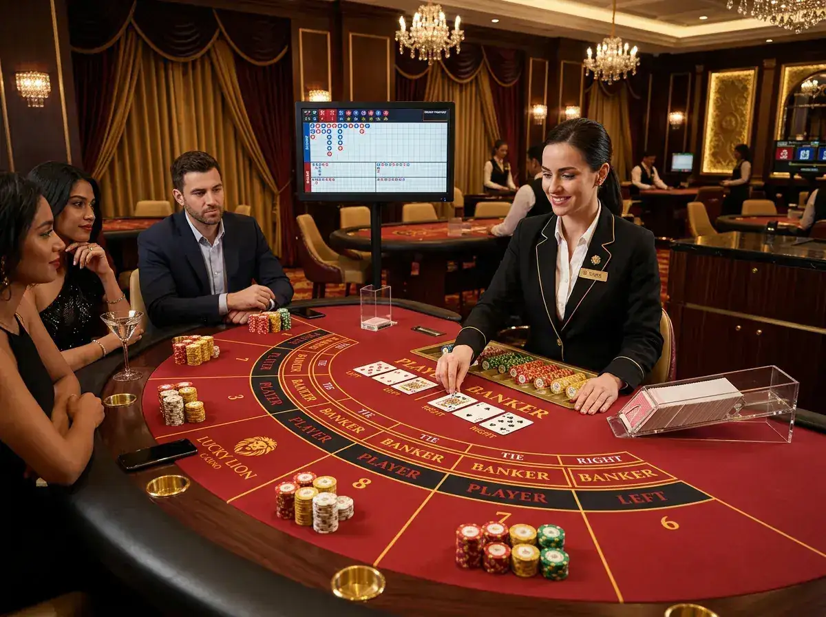 Live baccarat-spelbord med professionell dealer
