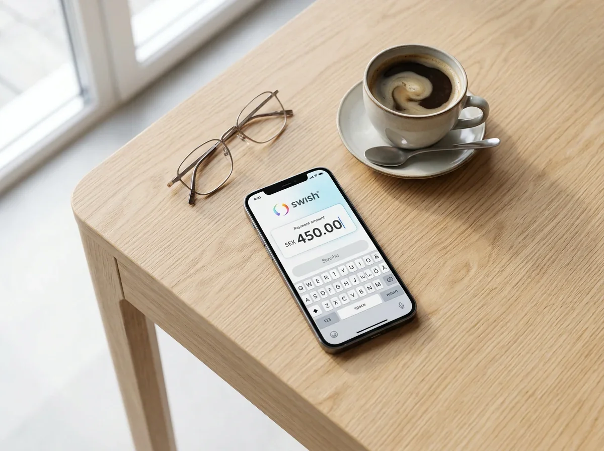 Swish-appen öppen på en smartphone redo för casinobetalning