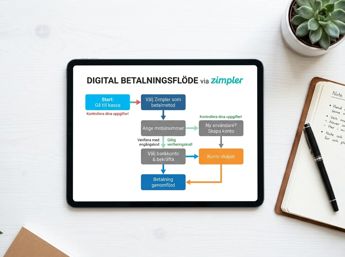 Digitalt betalningsflöde genom Zimpler som mellanhand